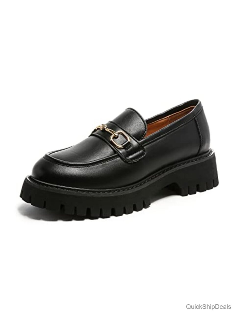 Women's Platform Loafers Chunky Heel Lug Sole Slip On Round Toe Water Repellent